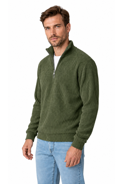 Men's Sweatshirt Corduroy Texture Quarter Zip | Glitz & Fashion