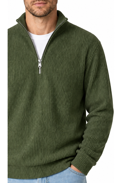 Men's Sweatshirt Corduroy Texture Quarter Zip | Glitz & Fashion