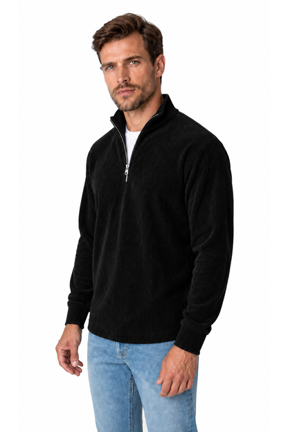 Men's Sweatshirt Corduroy Texture Quarter Zip | Glitz & Fashion