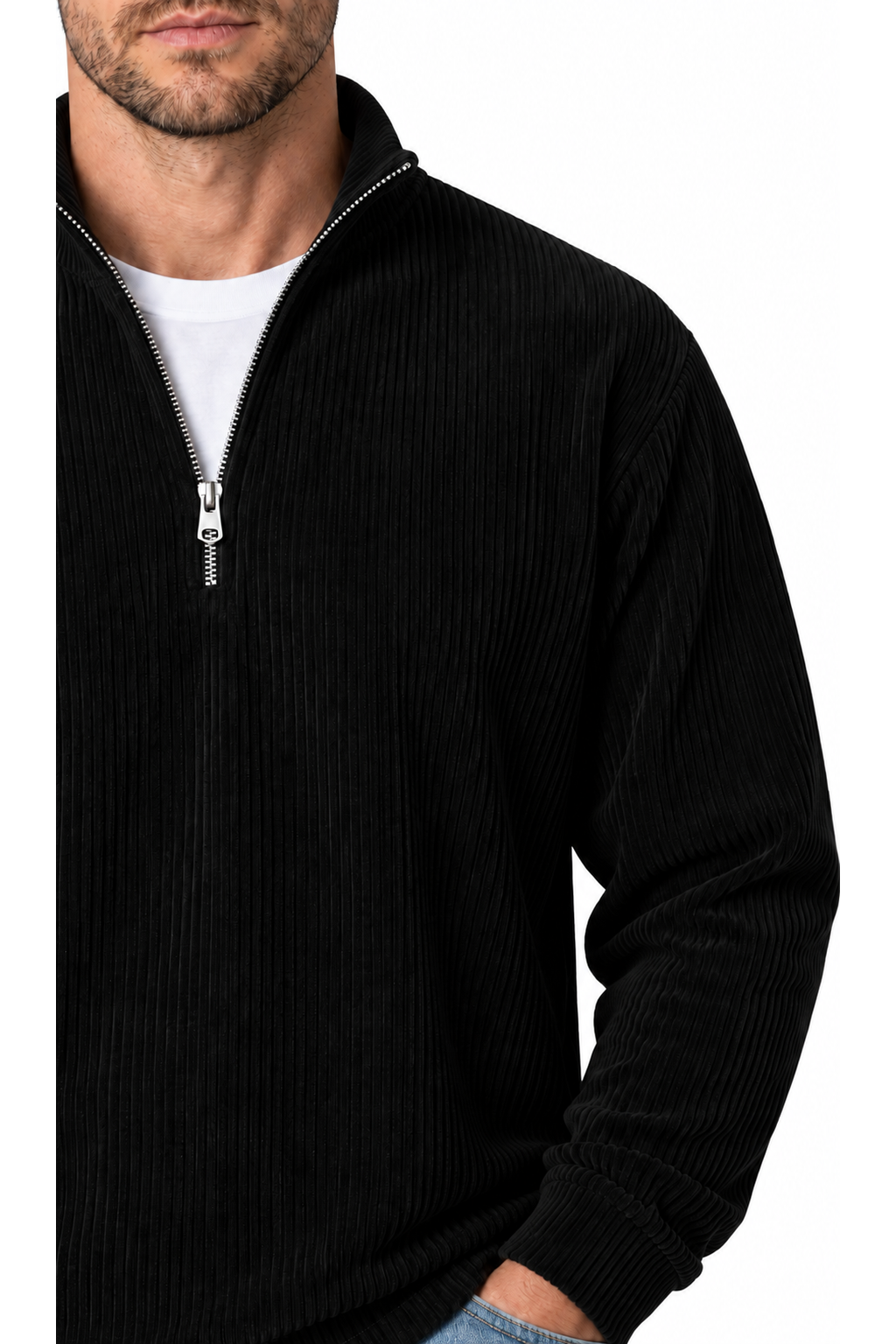 Men's Sweatshirt Corduroy Texture Quarter Zip | Glitz & Fashion