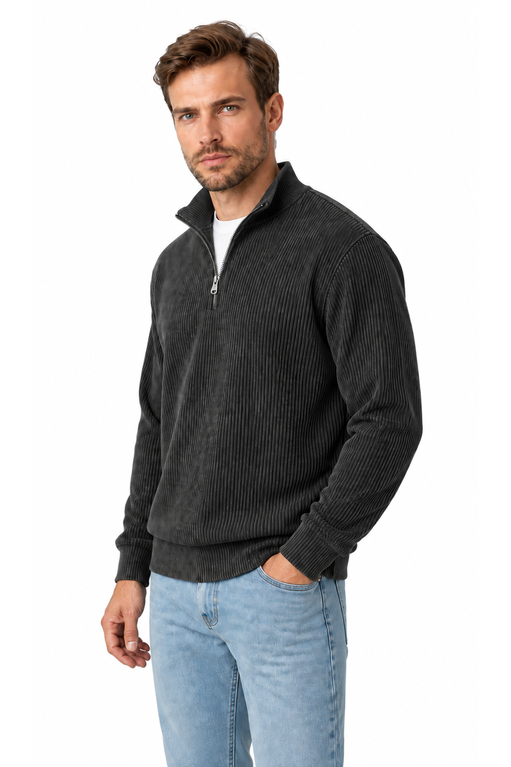 Men's Sweatshirt Corduroy Texture Quarter Zip | Glitz & Fashion