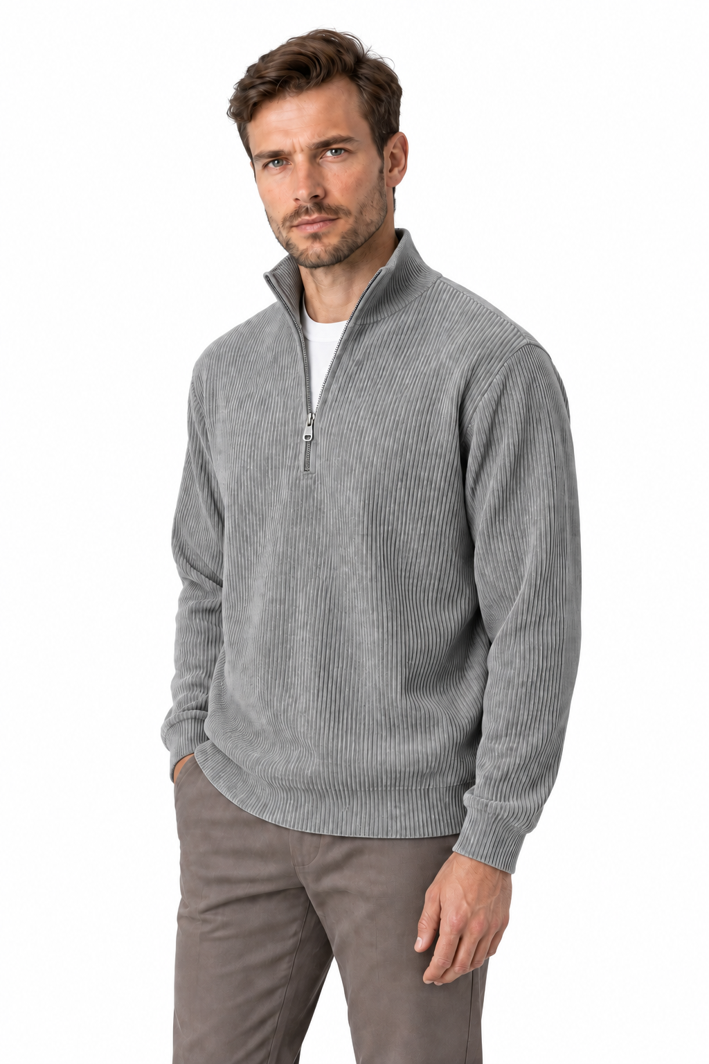 Men's Sweatshirt Corduroy Texture Quarter Zip | Glitz & Fashion