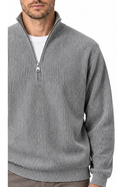 Men's Sweatshirt Corduroy Texture Quarter Zip | Glitz & Fashion