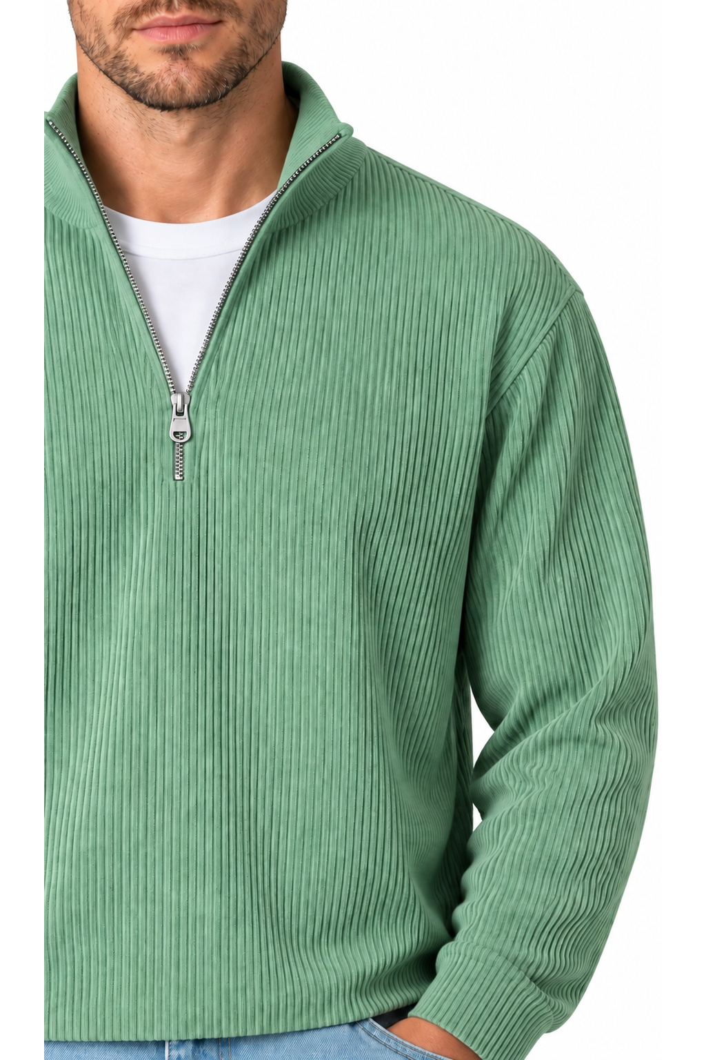 Men's Sweatshirt Corduroy Texture Quarter Zip | Glitz & Fashion