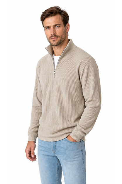 Men's Sweatshirt Corduroy Texture Quarter Zip | Glitz & Fashion