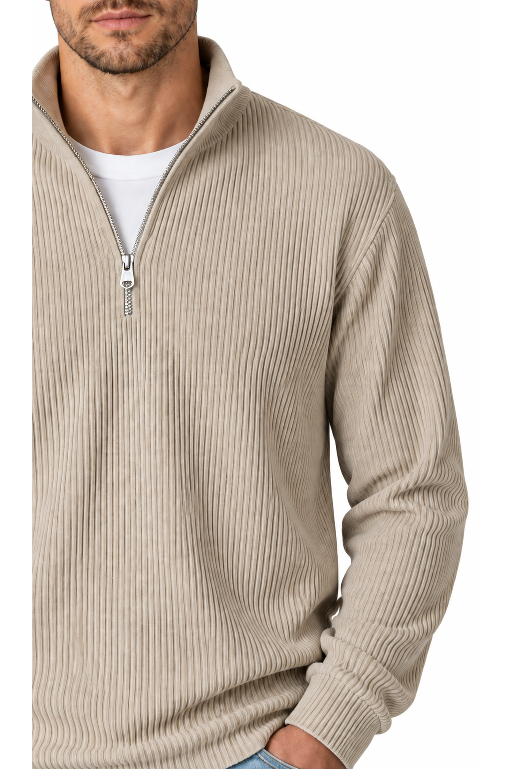Men's Sweatshirt Corduroy Texture Quarter Zip | Glitz & Fashion