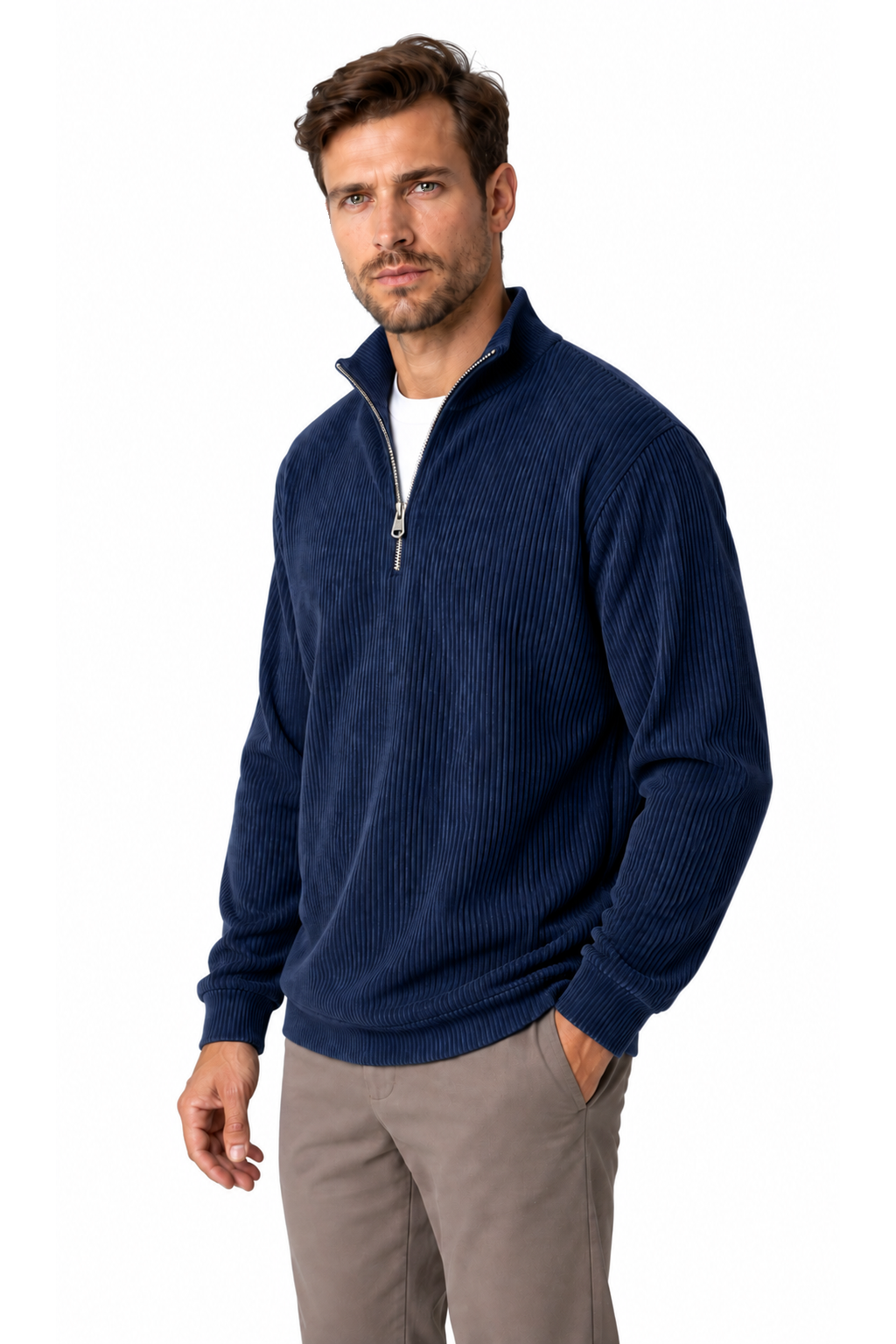 Men's Sweatshirt Corduroy Texture Quarter Zip | Glitz & Fashion