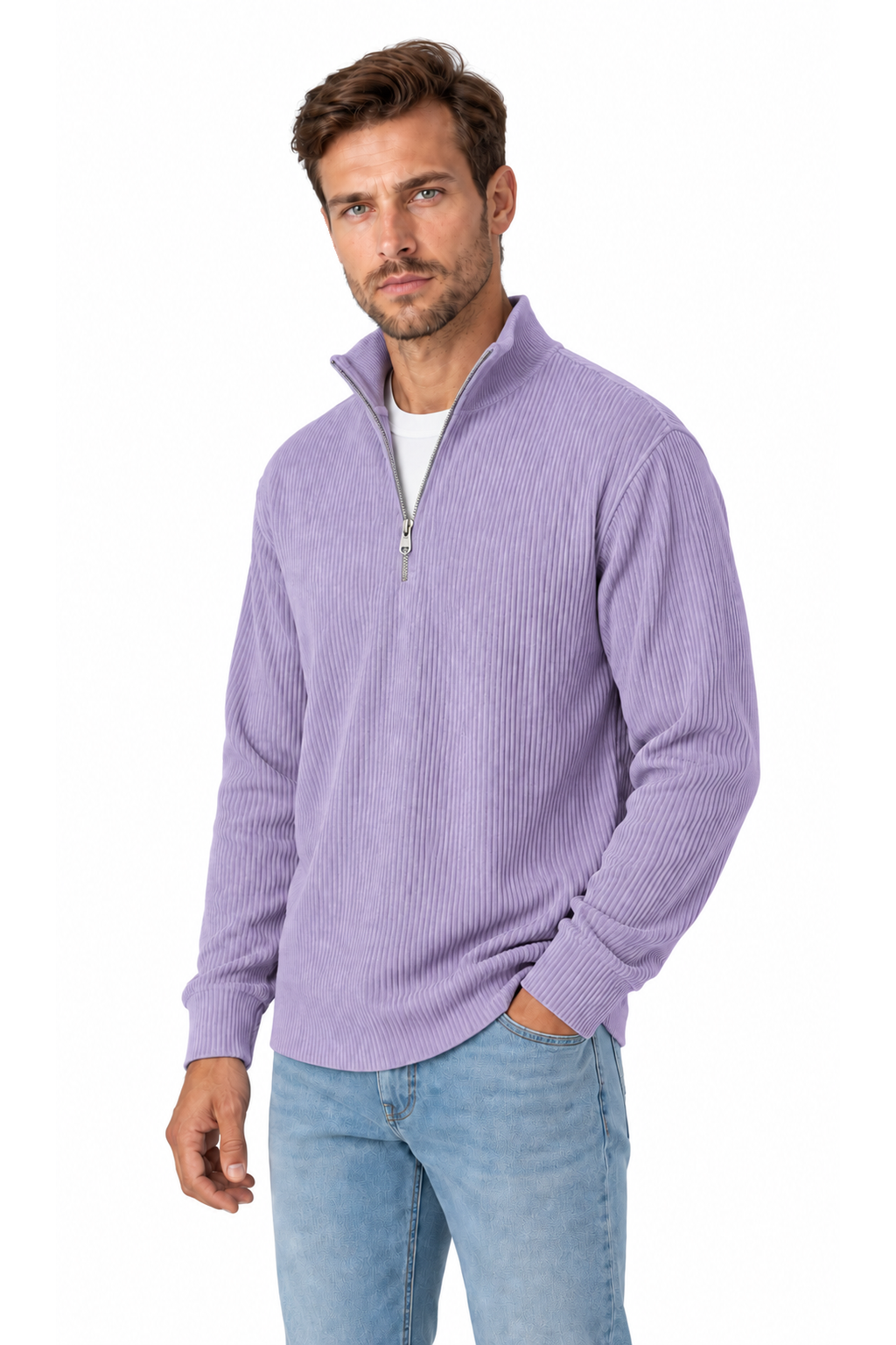 Men's Sweatshirt Corduroy Texture Quarter Zip | Glitz & Fashion