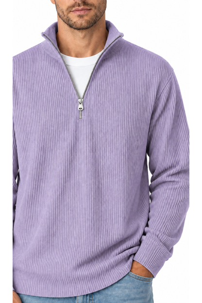 Men's Sweatshirt Corduroy Texture Quarter Zip | Glitz & Fashion