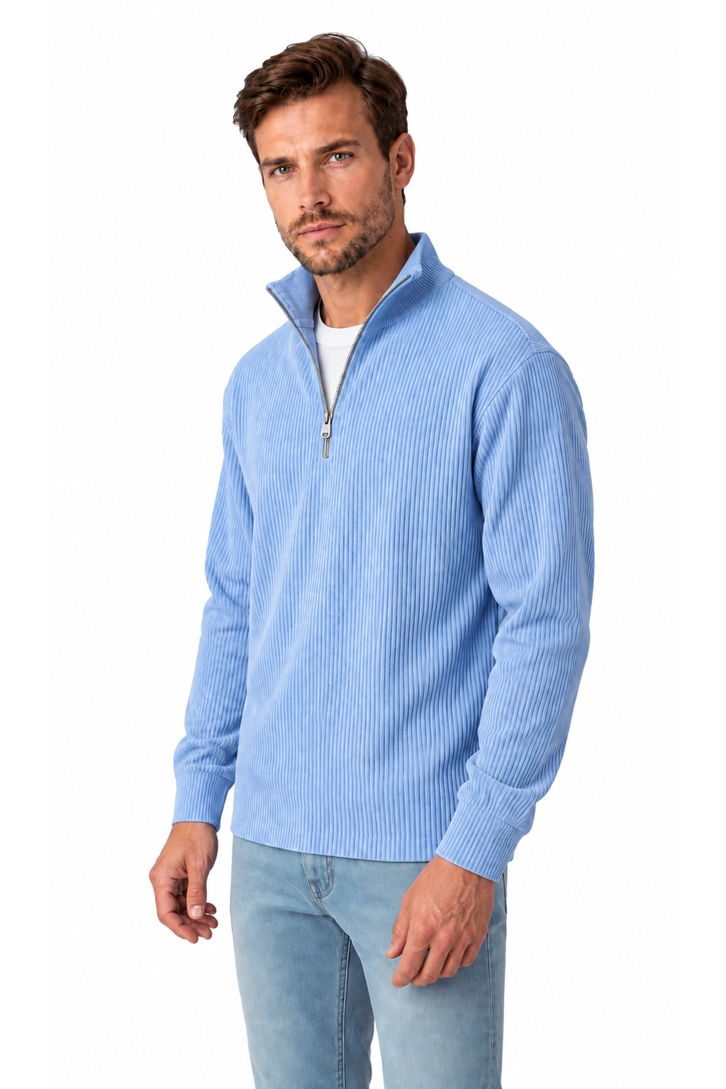 Men's Sweatshirt Corduroy Texture Quarter Zip | Glitz & Fashion