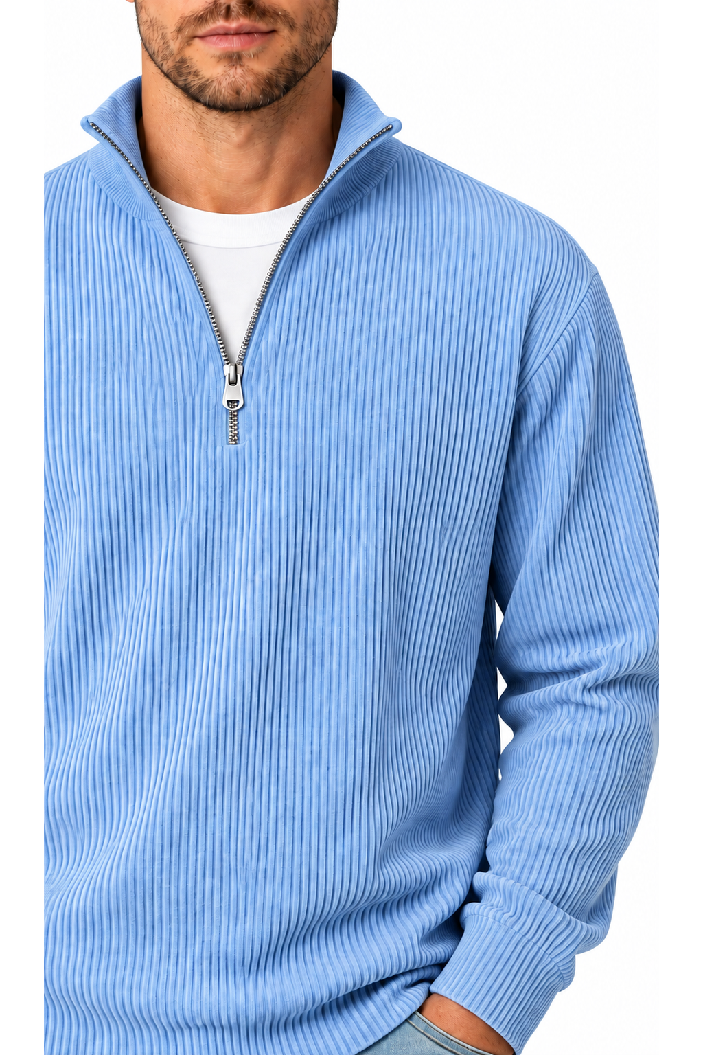 Men's Sweatshirt Corduroy Texture Quarter Zip | Glitz & Fashion