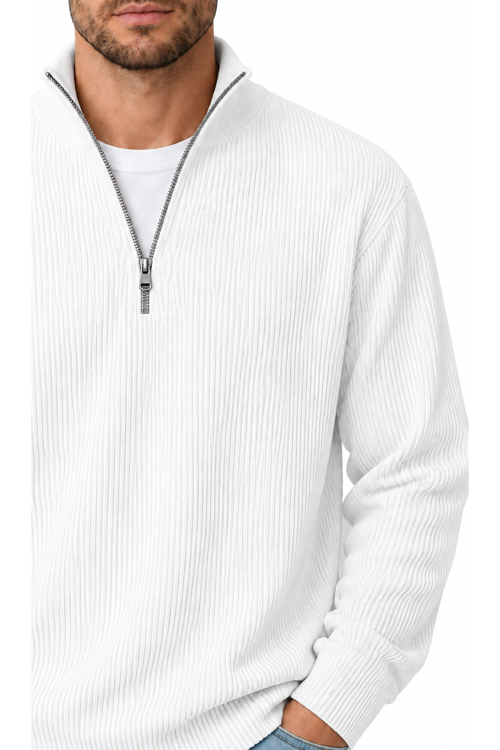 Men's Sweatshirt Corduroy Texture Quarter Zip | Glitz & Fashion