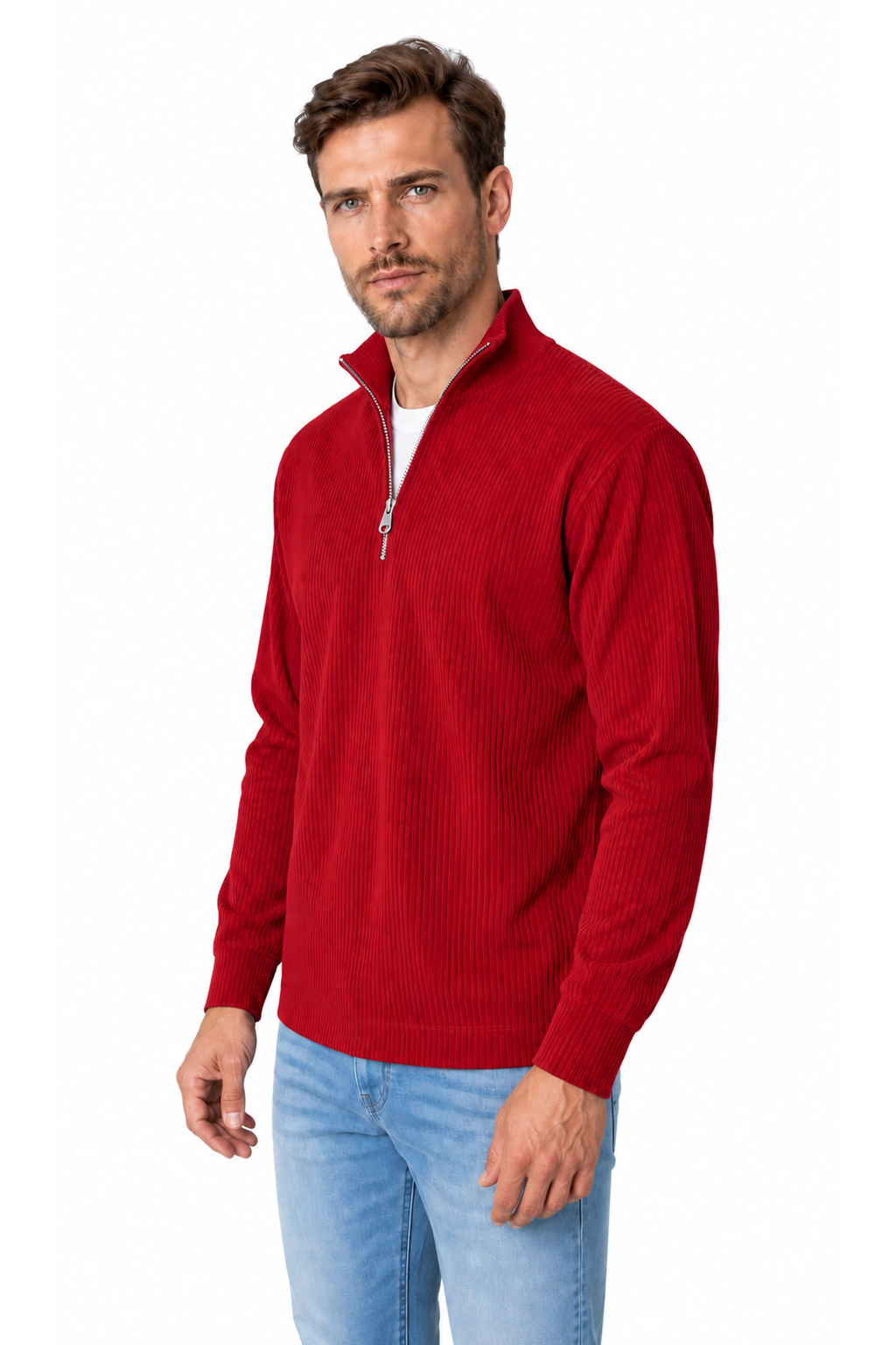 Men's Sweatshirt Corduroy Texture Quarter Zip | Glitz & Fashion