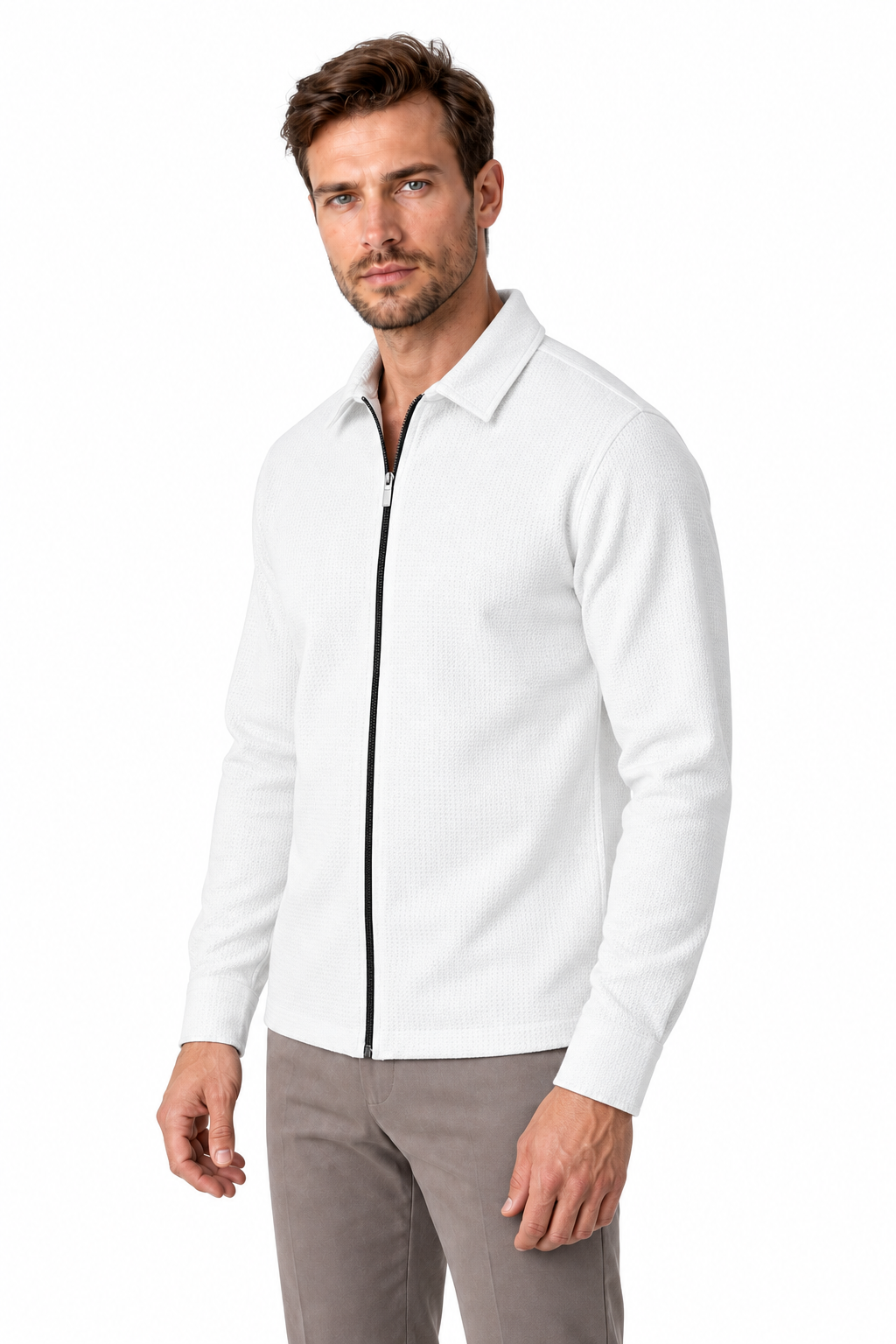 Men's Jacket Waffle Knit Full Zip | Glitz & Fashion