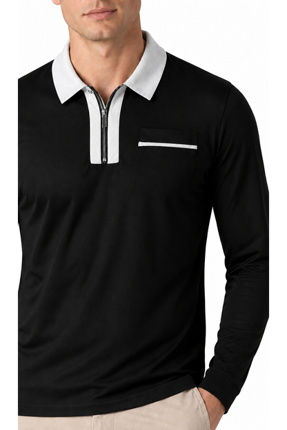 Men's Polo Shirt Contrast Collar Full Zip | Glitz & Fashion
