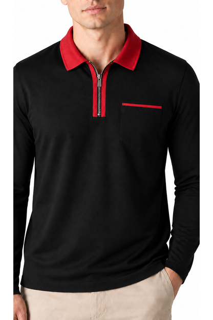 Men's Polo Shirt Contrast Collar Full Zip | Glitz & Fashion