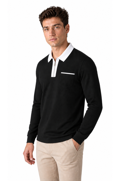 Men's Polo Shirt Contrast Collar Full Zip | Glitz & Fashion