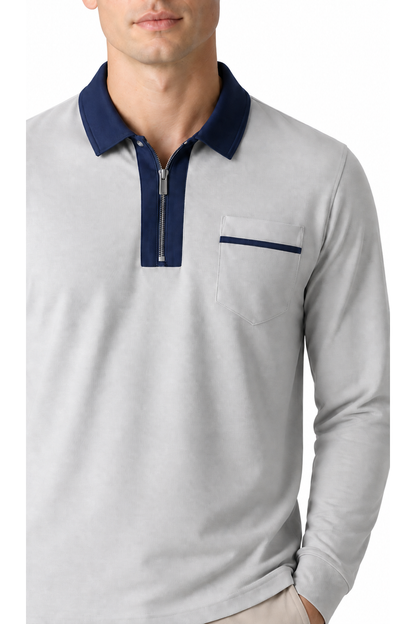 Men's Polo Shirt Contrast Collar Full Zip | Glitz & Fashion