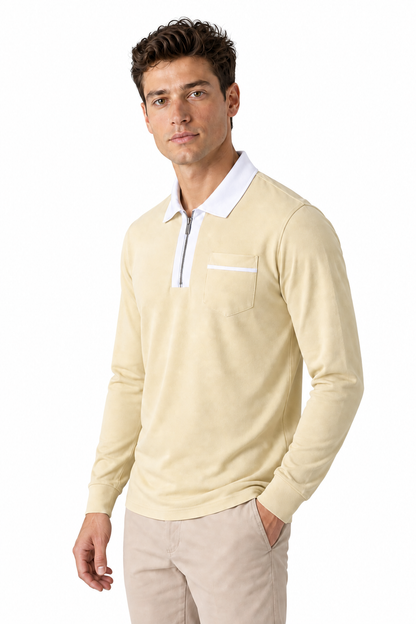 Men's Polo Shirt Contrast Collar Full Zip | Glitz & Fashion