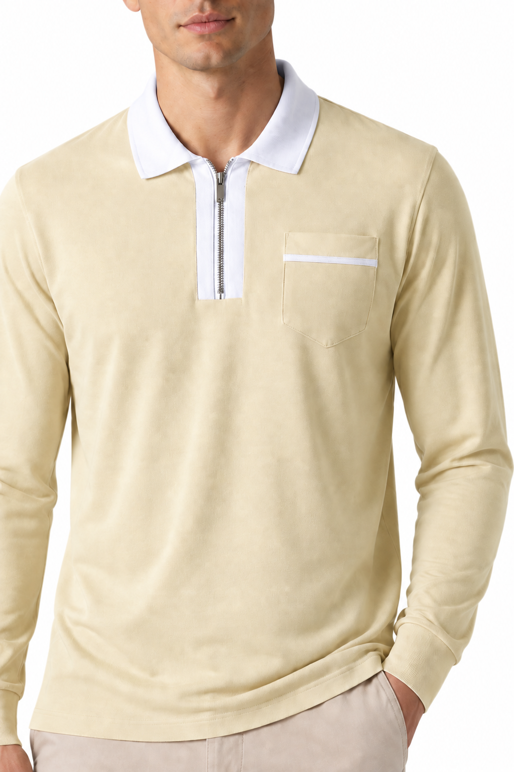 Men's Polo Shirt Contrast Collar Full Zip | Glitz & Fashion