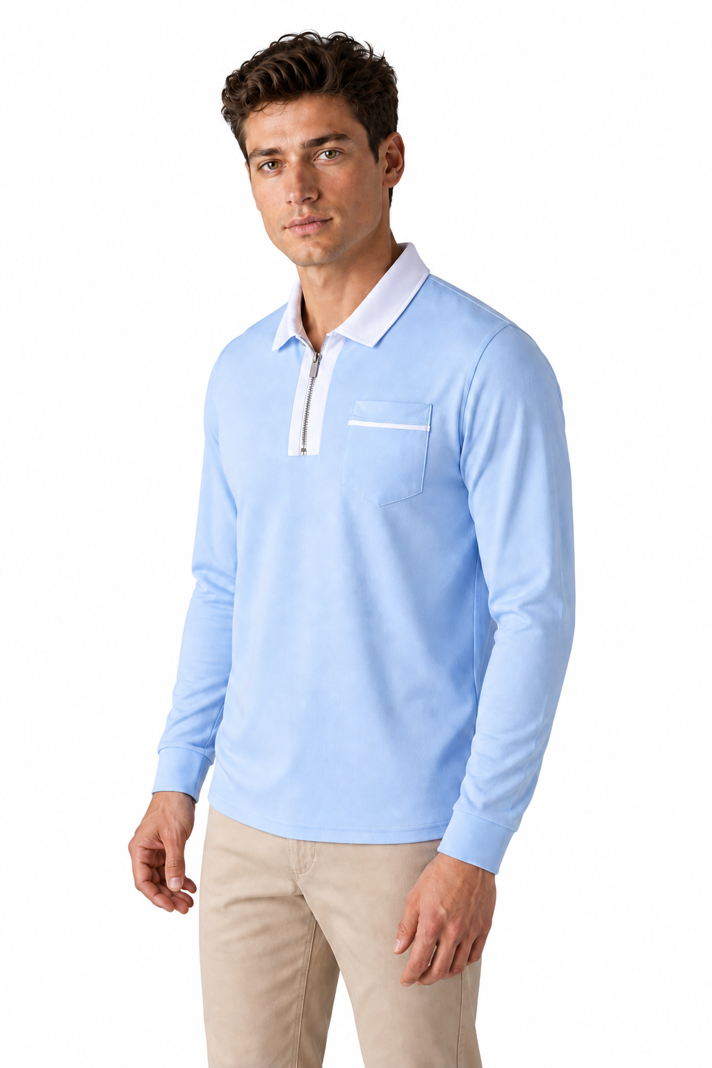 Men's Polo Shirt Contrast Collar Full Zip | Glitz & Fashion