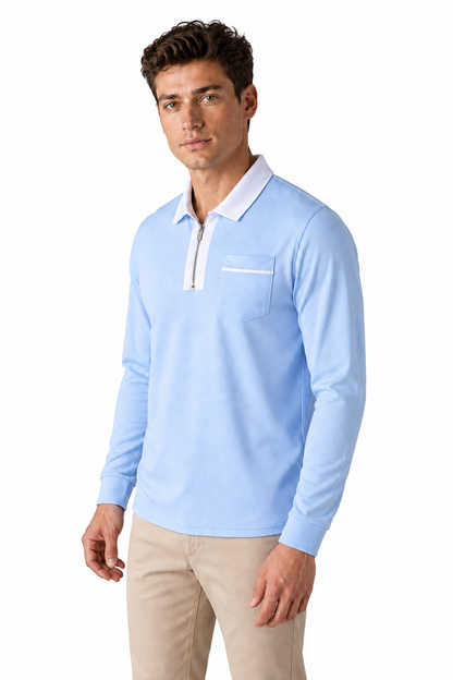 Men's Polo Shirt Contrast Collar Full Zip | Glitz & Fashion