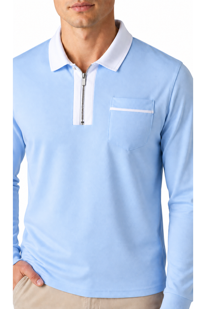 Men's Polo Shirt Contrast Collar Full Zip | Glitz & Fashion