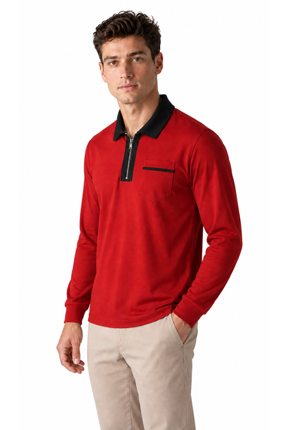 Men's Polo Shirt Contrast Collar Full Zip | Glitz & Fashion