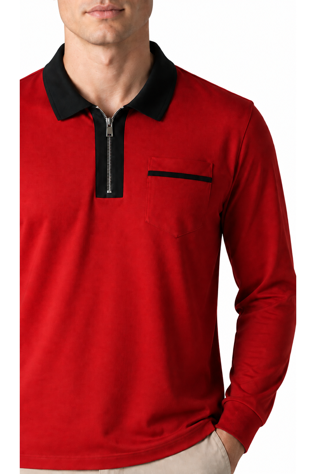 Men's Polo Shirt Contrast Collar Full Zip | Glitz & Fashion