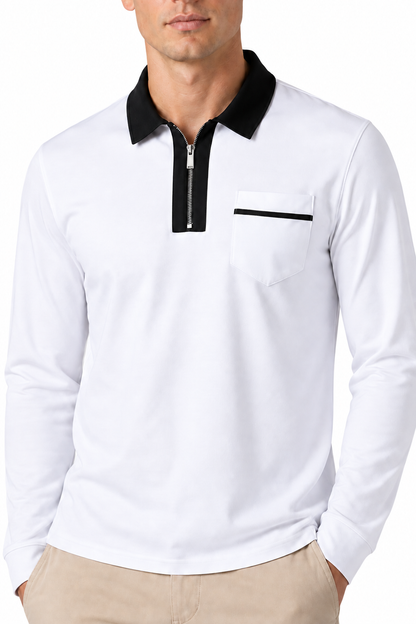 Men's Polo Shirt Contrast Collar Full Zip | Glitz & Fashion