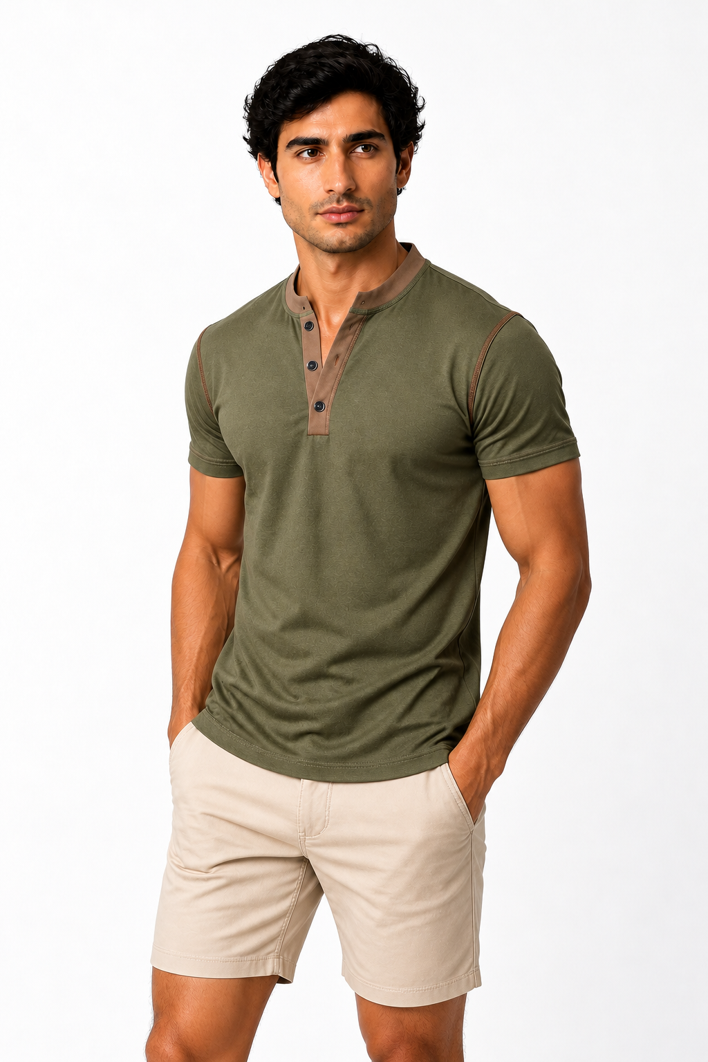 Men's Henley Shirt Contrast Trim Short Sleeves | Glitz & Fashion
