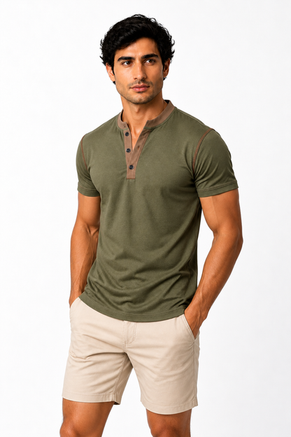 Men's Henley Shirt Contrast Trim Short Sleeves | Glitz & Fashion