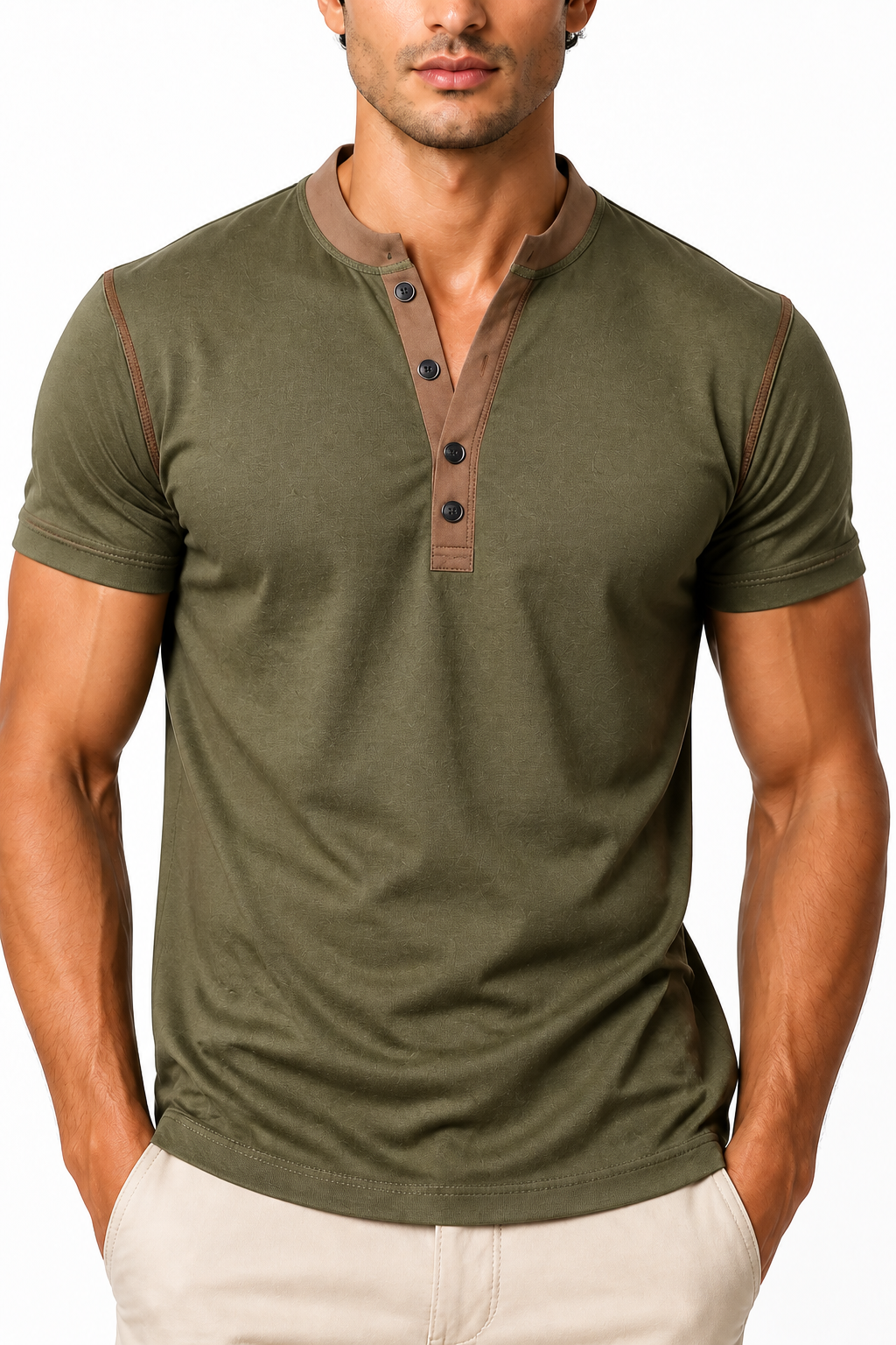 Men's Henley Shirt Contrast Trim Short Sleeves | Glitz & Fashion