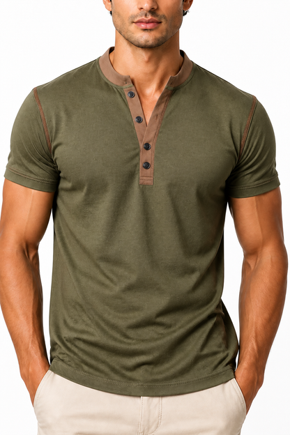 Men's Henley Shirt Contrast Trim Short Sleeves | Glitz & Fashion