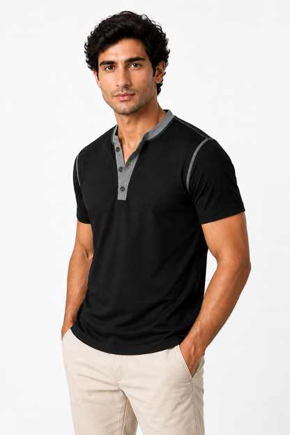 Men's Henley Shirt Contrast Trim Short Sleeves | Glitz & Fashion