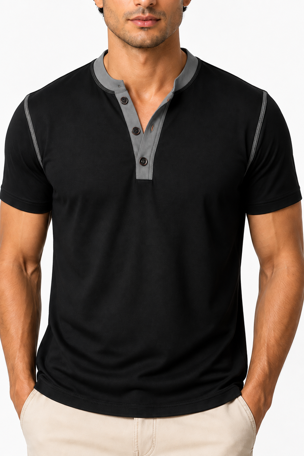 Men's Henley Shirt Contrast Trim Short Sleeves | Glitz & Fashion