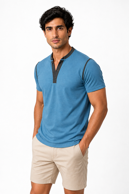 Men's Henley Shirt Contrast Trim Short Sleeves | Glitz & Fashion