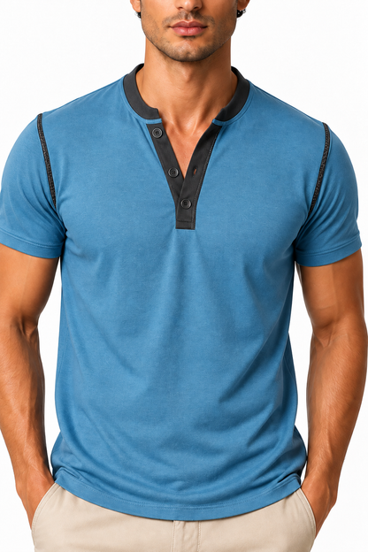 Men's Henley Shirt Contrast Trim Short Sleeves | Glitz & Fashion
