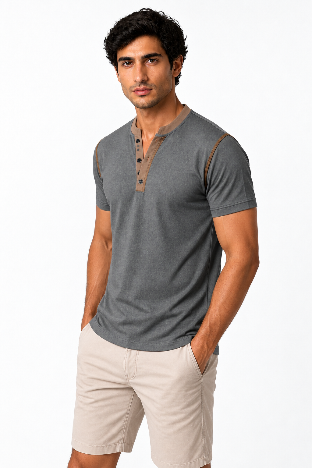 Men's Henley Shirt Contrast Trim Short Sleeves | Glitz & Fashion