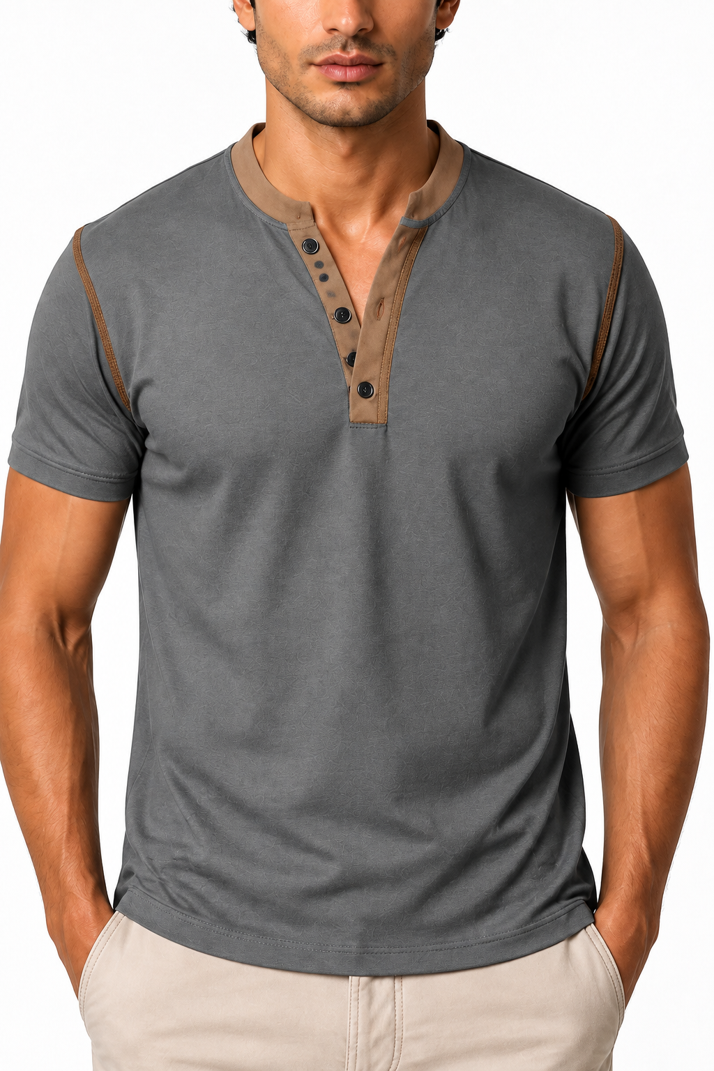 Men's Henley Shirt Contrast Trim Short Sleeves | Glitz & Fashion