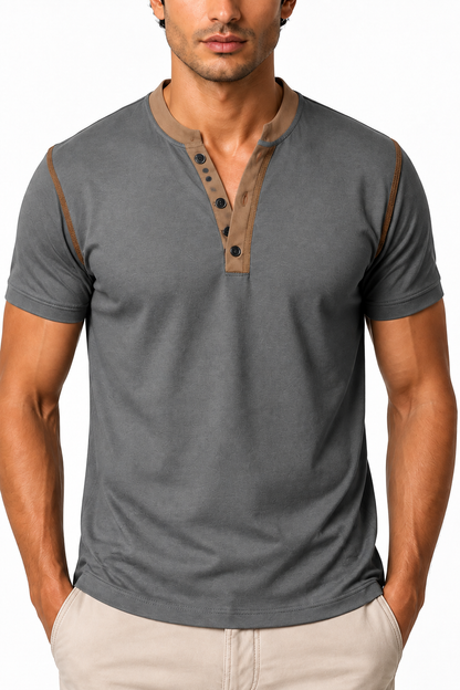 Men's Henley Shirt Contrast Trim Short Sleeves | Glitz & Fashion