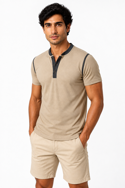 Men's Henley Shirt Contrast Trim Short Sleeves | Glitz & Fashion