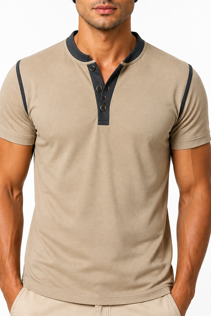 Men's Henley Shirt Contrast Trim Short Sleeves | Glitz & Fashion