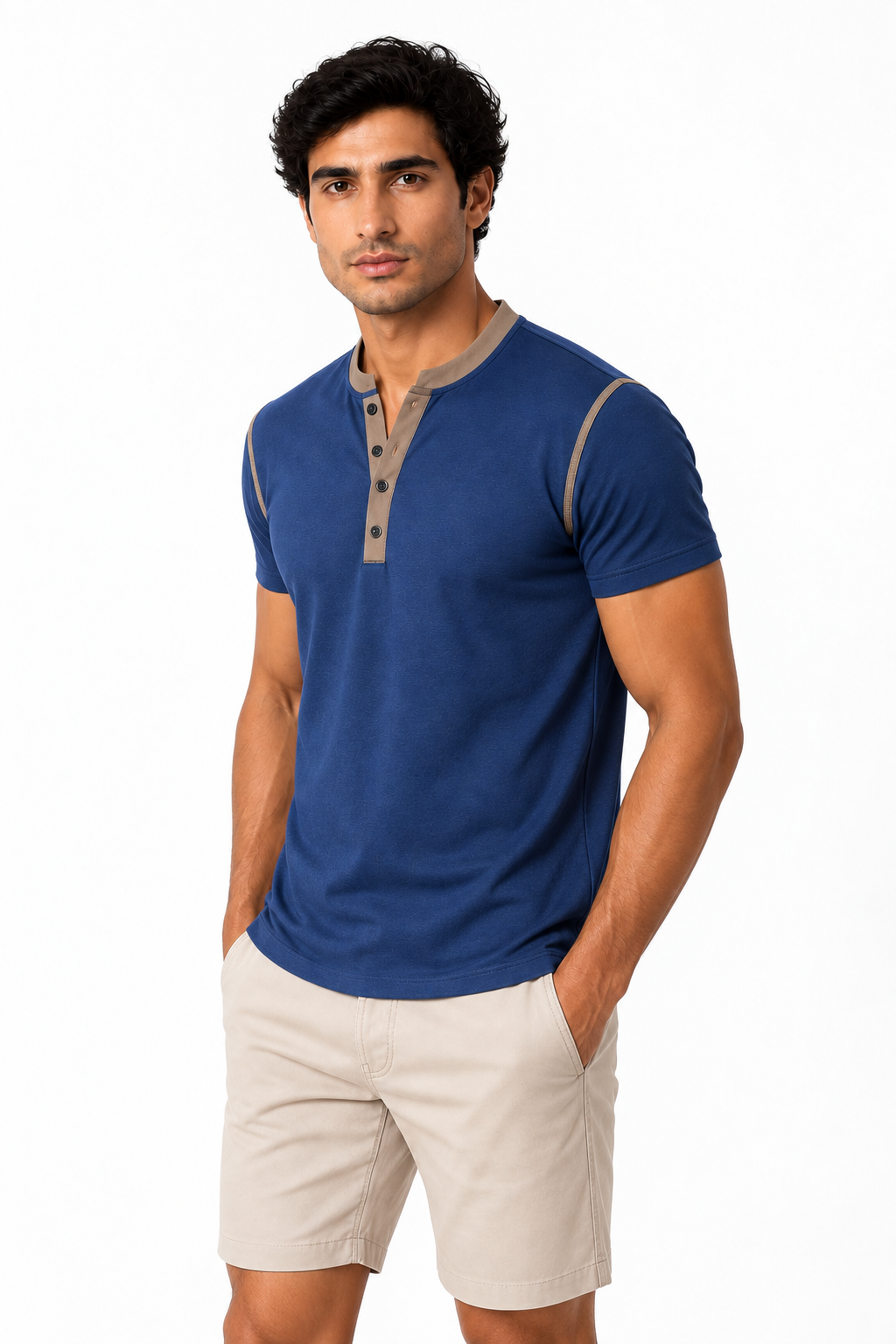 Men's Henley Shirt Contrast Trim Short Sleeves | Glitz & Fashion