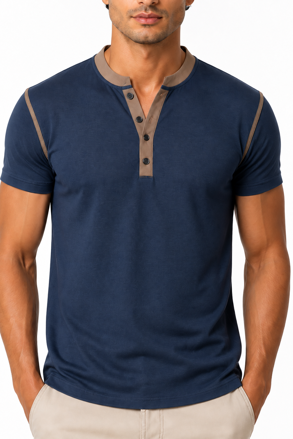 Men's Henley Shirt Contrast Trim Short Sleeves | Glitz & Fashion