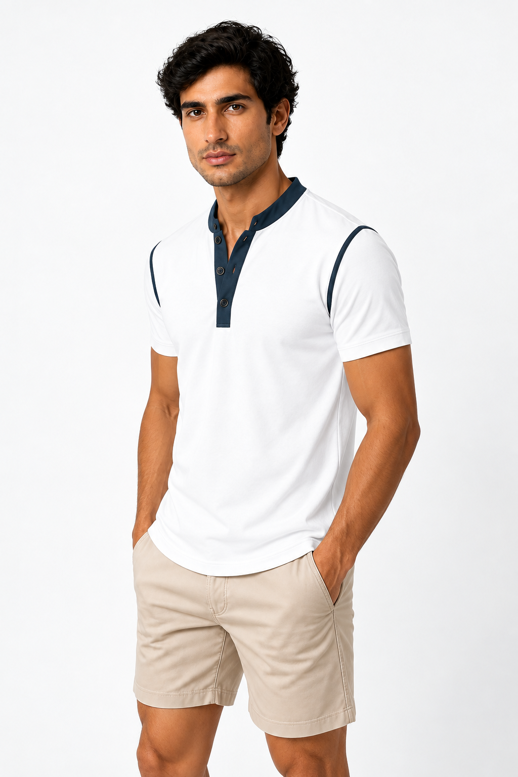 Men's Henley Shirt Contrast Trim Short Sleeves | Glitz & Fashion