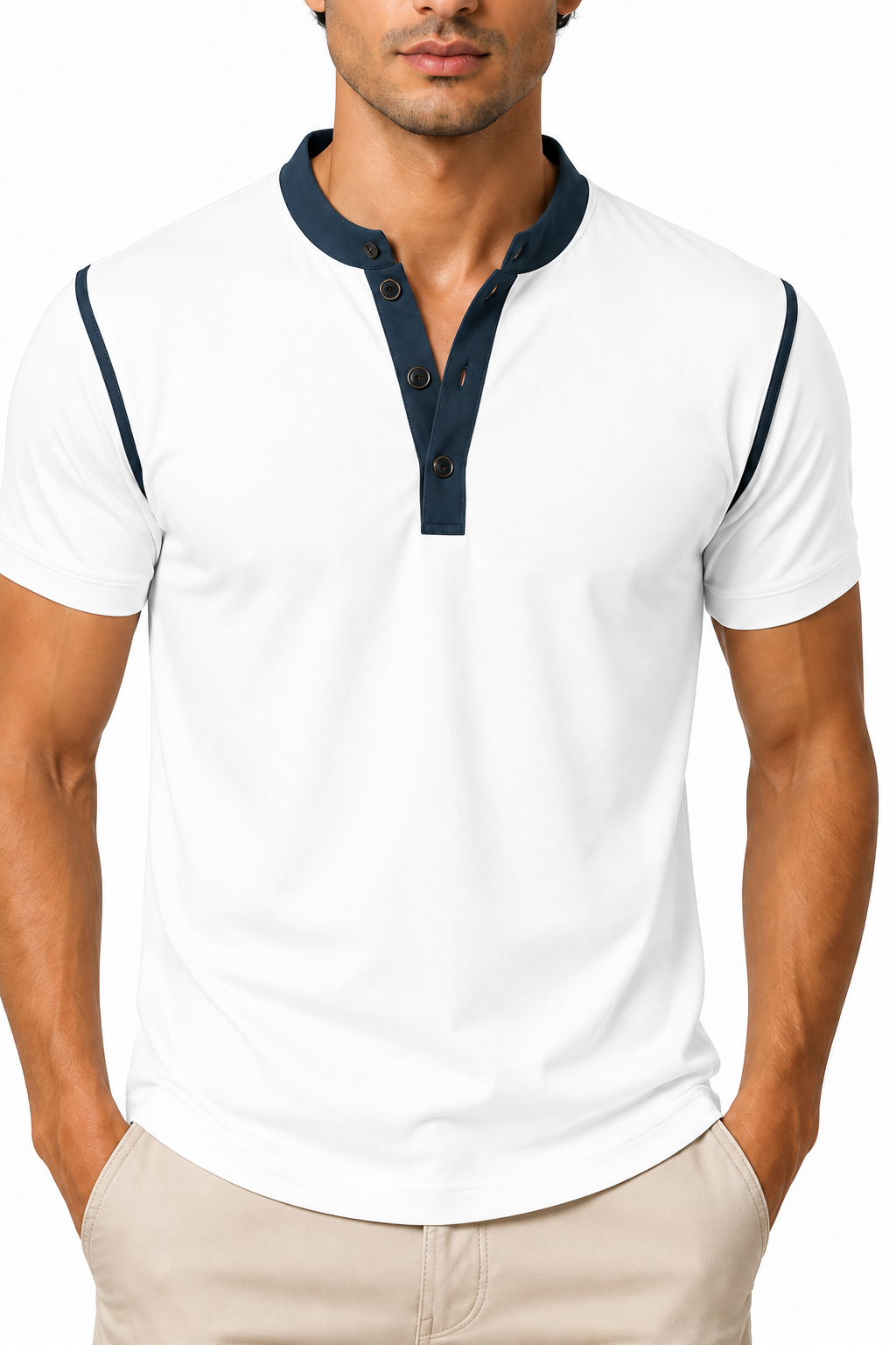 Men's Henley Shirt Contrast Trim Short Sleeves | Glitz & Fashion