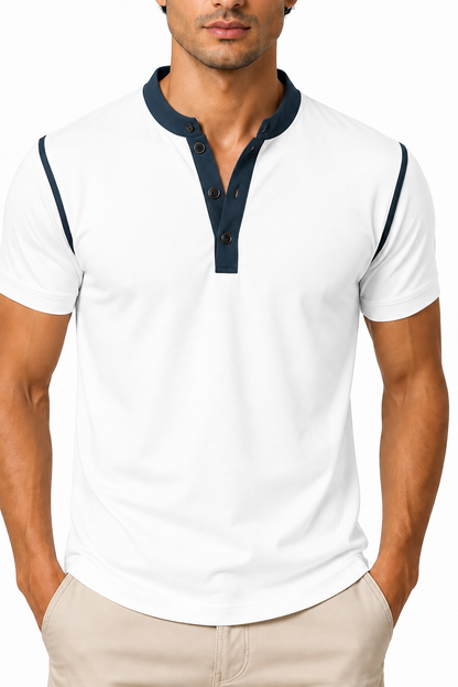 Men's Henley Shirt Contrast Trim Short Sleeves | Glitz & Fashion