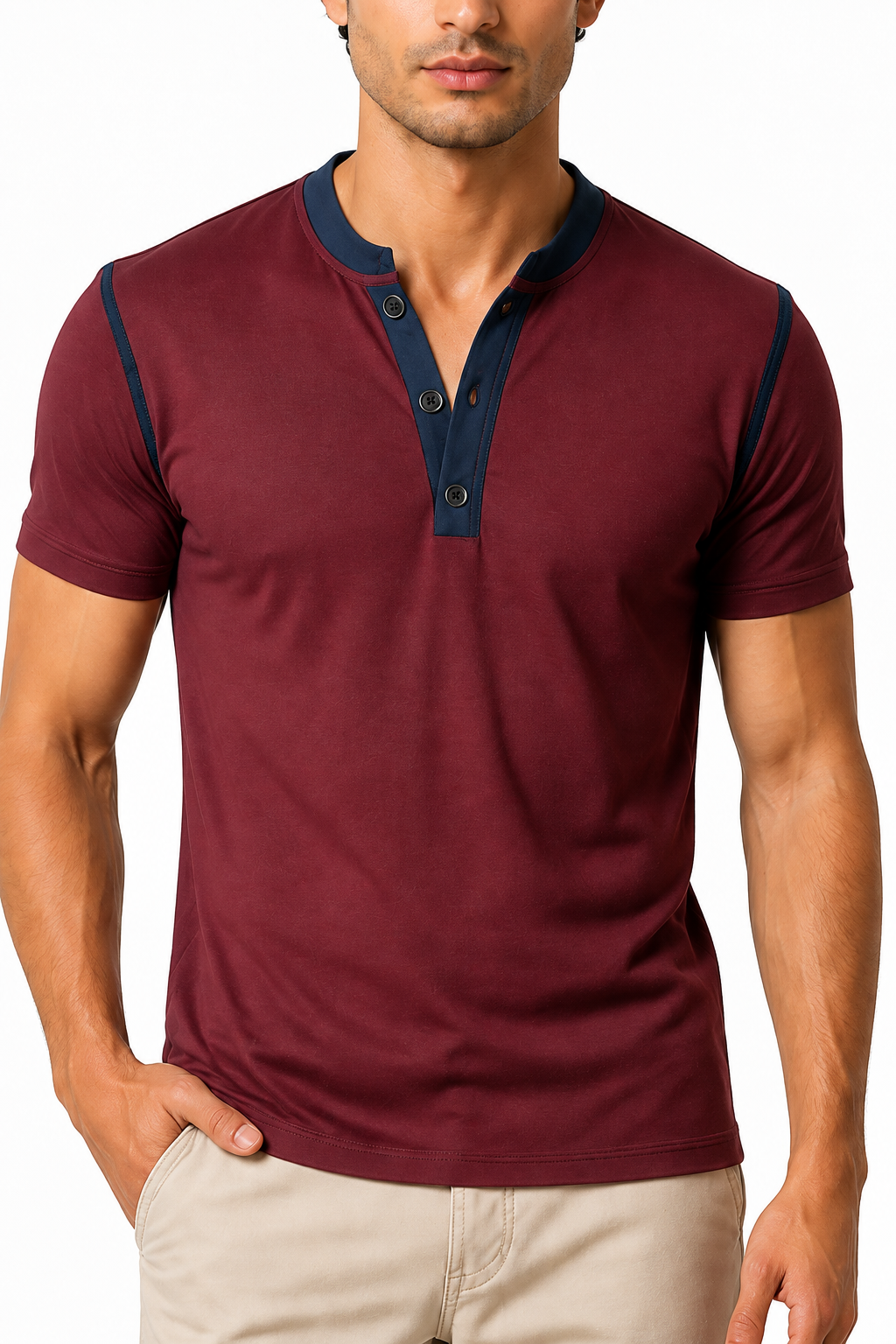 Men's Henley Shirt Contrast Trim Short Sleeves | Glitz & Fashion