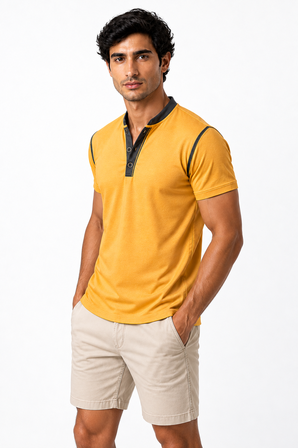 Men's Henley Shirt Contrast Trim Short Sleeves | Glitz & Fashion